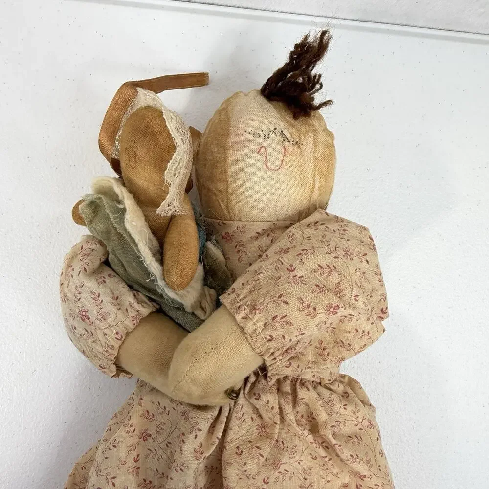 Vtg Attic Babies‎ Primitive Raggady Rag Doll With Baby by Marty Maschino 17